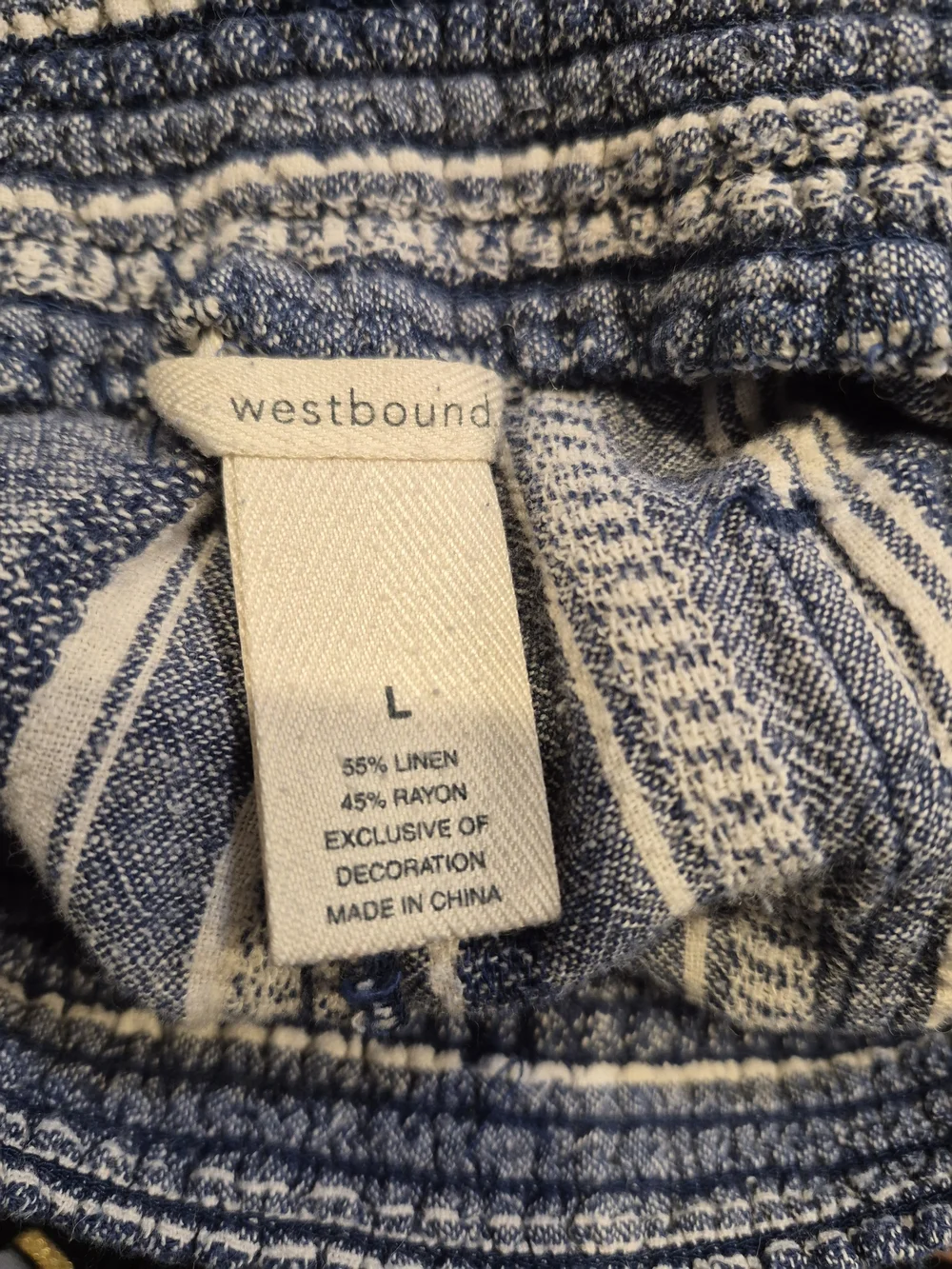 Westbound Linen Blend Blue and Cream Striped High-Waist Pull-On Shorts - Picture 3 of 4